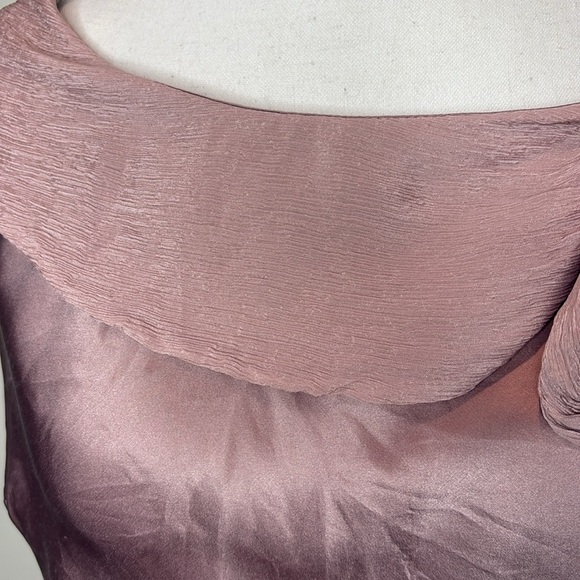 LOFT Light Mauve Silk Blouse with Bib Collar & Rhinestone Pin. 12P - Picture 3 of 11